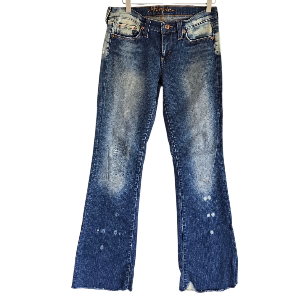Vintage Y2K Hippie Jean Bootcut Lo-rise Bellbottom Dostressed Blue Flare Jeans